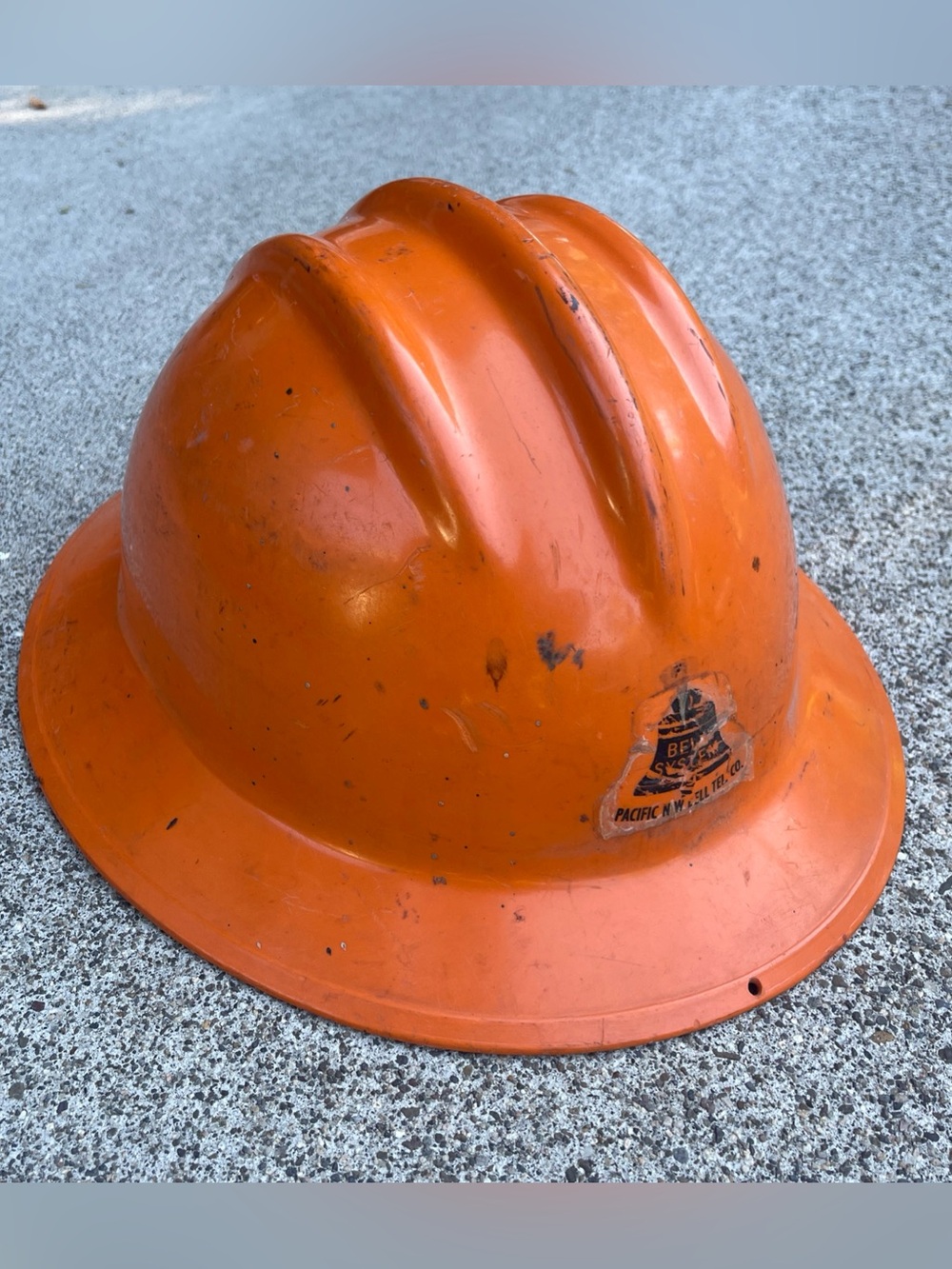 Vintage E.D. BULLARD Orange Fiberglass Hard Boiled Full Brim Hard Hat - PAC BELL